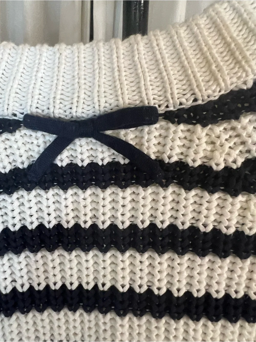 kate spade Aura Chunky Ribbed Knit White and Black Striped Crewneck Sweater